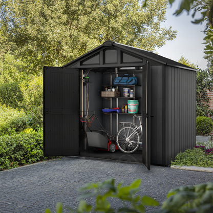 Stronghold 8x6ft Premium Outdoor Storage Shed – 2.5m x 1.7m Grey Resin Garden Shed
