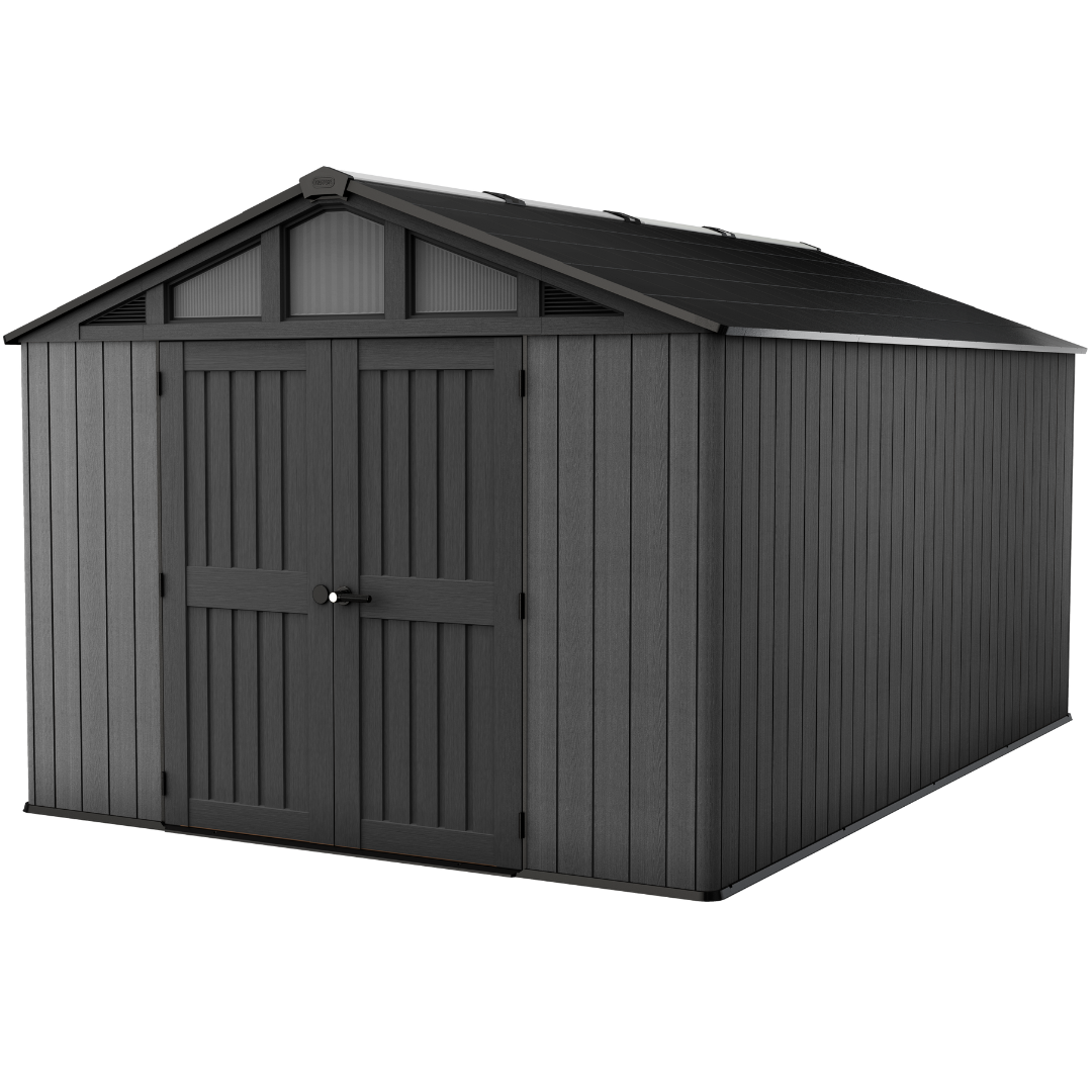 Stronghold 10x11.5ft Premium Outdoor Storage Shed – 3m x 3.5m Grey Resin Garden Shed