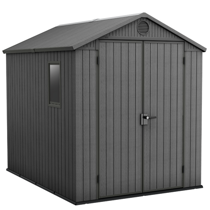 Darwin 6x8ft Premium Outdoor Garden Shed – 1.9m x 2.4m Grey Resin Storage Shed