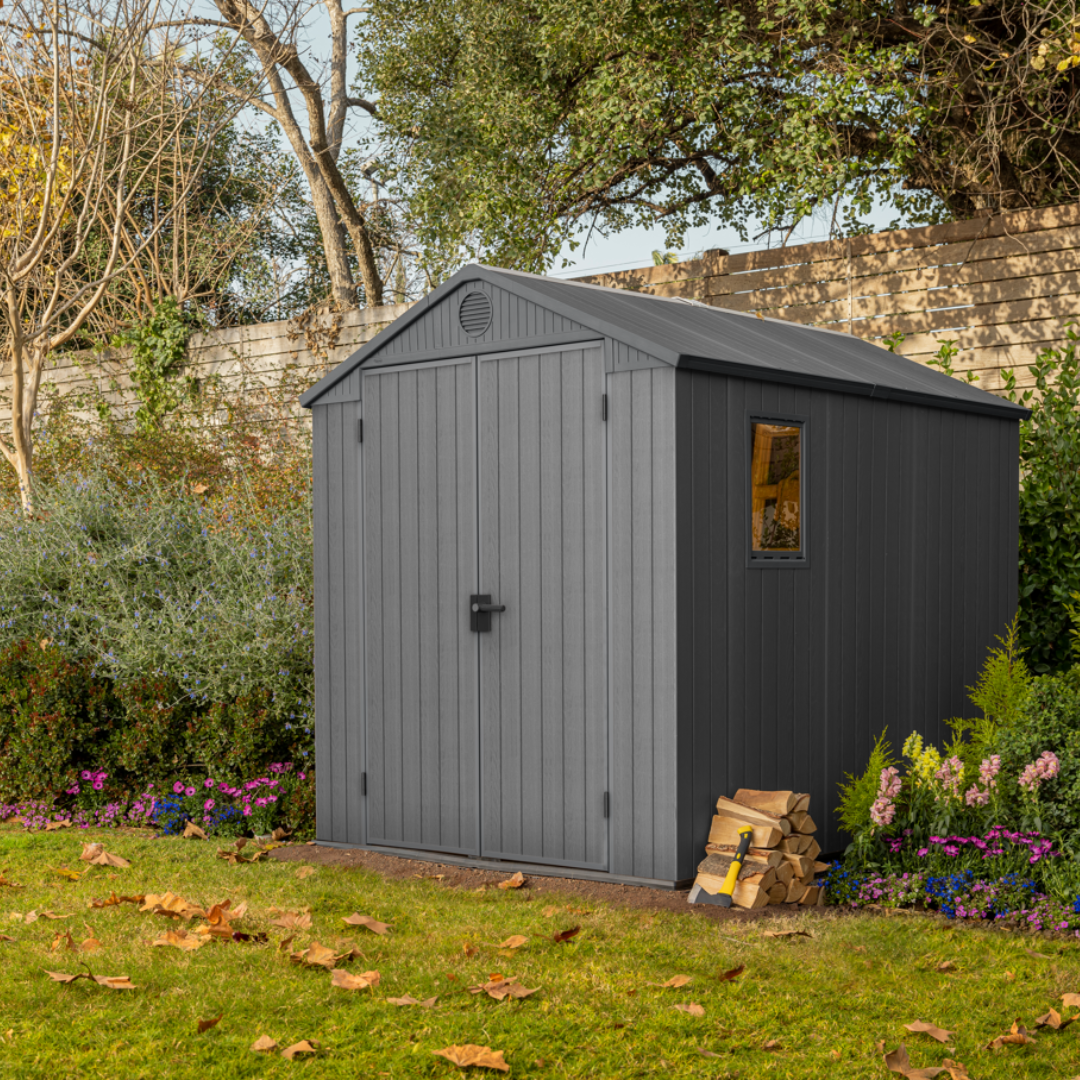 Darwin 6x8ft Premium Outdoor Garden Shed – 1.9m x 2.4m Grey Resin Storage Shed