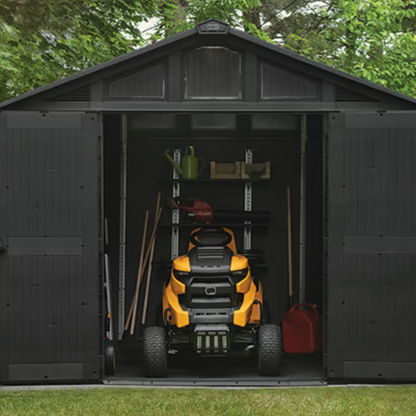 Stronghold 10x8ft Premium Outdoor Storage Shed – 3m x 2.4m Grey Resin Garden Shed