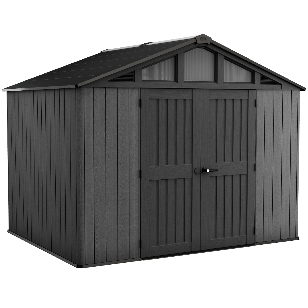 Stronghold 10x8ft Premium Outdoor Storage Shed – 3m x 2.4m Grey Resin Garden Shed