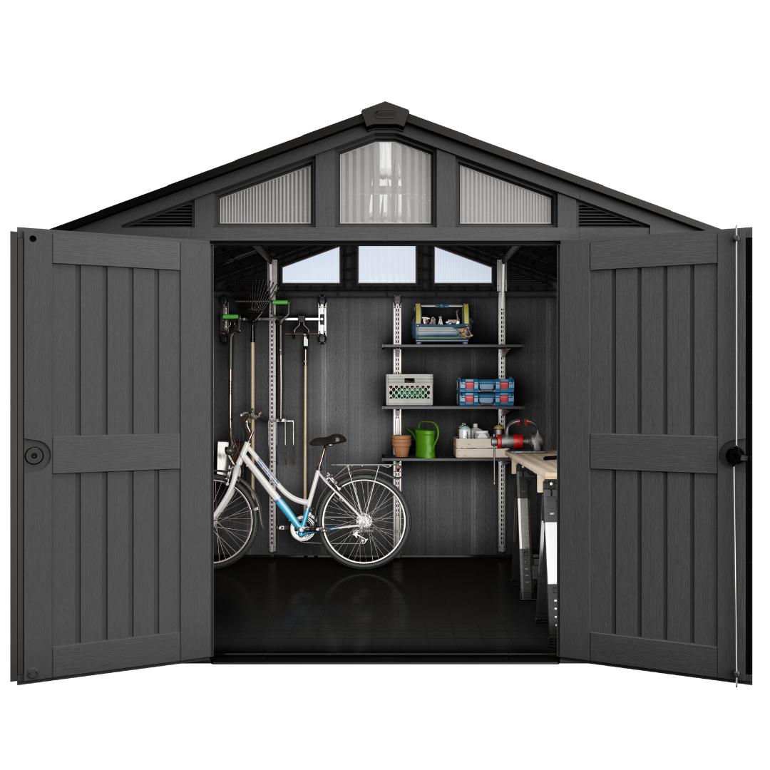 Stronghold 10x8ft Premium Outdoor Storage Shed – 3m x 2.4m Grey Resin Garden Shed