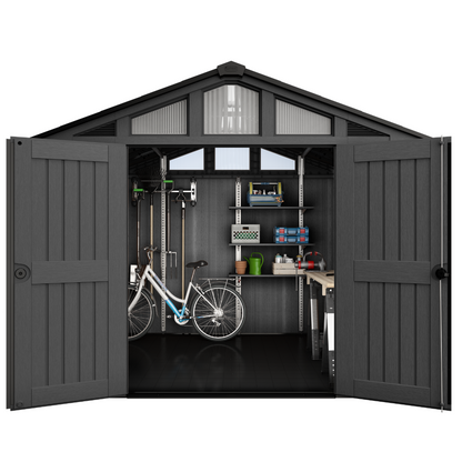 Stronghold 10x8ft Premium Outdoor Storage Shed – 3m x 2.4m Grey Resin Garden Shed