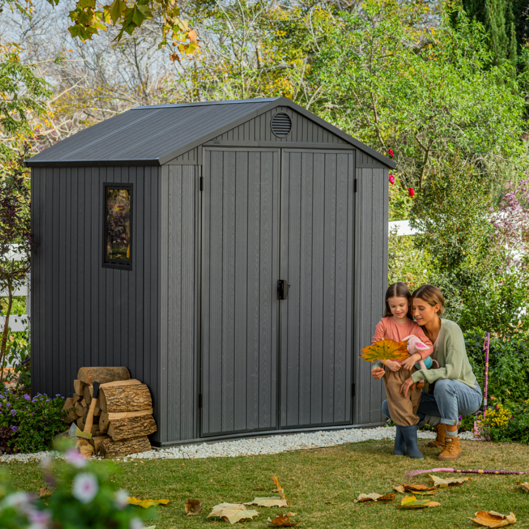 Darwin 6x6ft Premium Outdoor Garden Shed – 1.9m x 1.8m Grey Resin Storage Shed