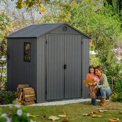 Darwin 6x6ft Premium Outdoor Garden Shed – 1.9m x 1.8m Grey Resin Storage Shed