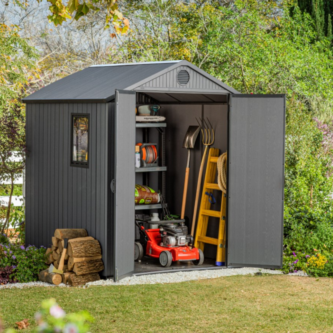 Darwin 6x6ft Premium Outdoor Garden Shed – 1.9m x 1.8m Grey Resin Storage Shed
