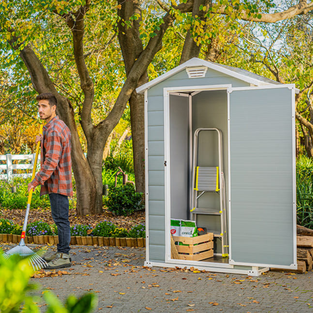 Manor 4x3ft Slim Outdoor Garden Shed – 1.2m x 0.9m Weather-Resistant Resin Storage Shed