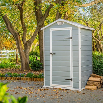 Manor 4x3ft Slim Outdoor Garden Shed – 1.2m x 0.9m Weather-Resistant Resin Storage Shed