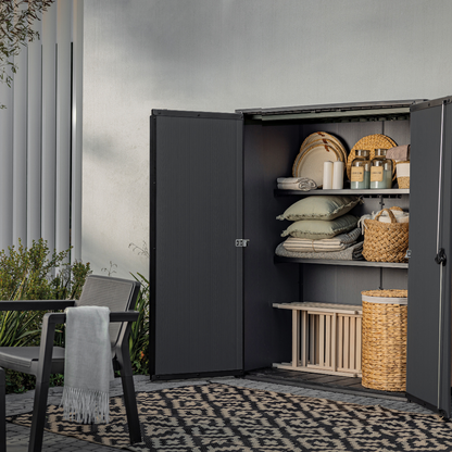 Signature Collection Vertical Storage Shed – Resin Outdoor Garden Cabinet