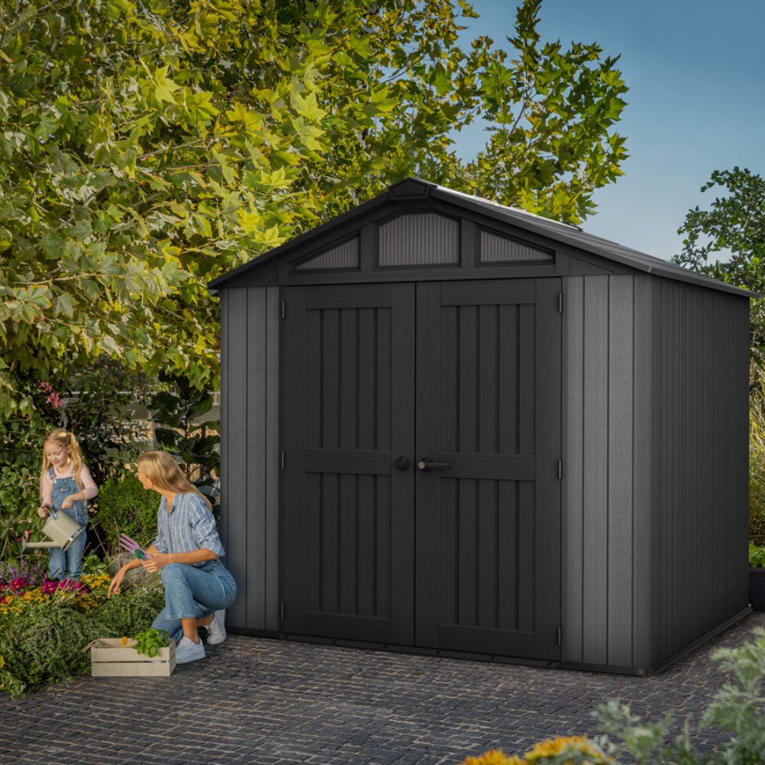 Stronghold 8x8ft Premium Outdoor Storage Shed – 2.5m x 2.3m Grey Resin Garden Shed